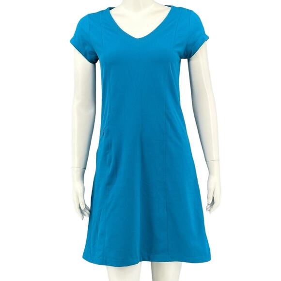 Toad & Co Dress Women Small Blue Aquaculture Short Sleeves Stretch Summer Travel - Picture 1 of 8